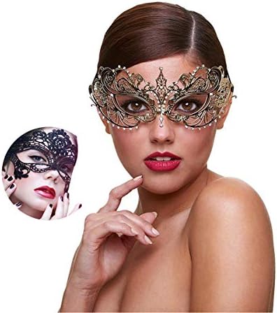 Masquerade Mask for Women Shiny Rhinestone Venetian Party Prom Ball Metal Mask (Golden Butterfly)