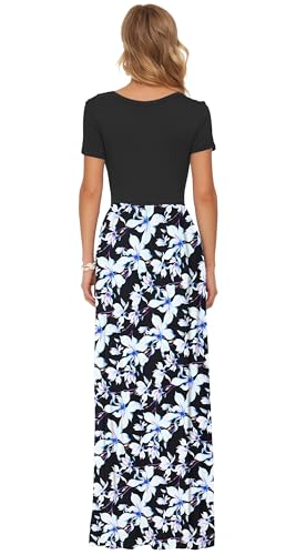 Image of AUSELILY Women's Summer Short Sleeve Loose Plain Casual Long Maxi Dresses | Year Round wear solid floral print, Casual wear, Empire waist, Floor length, Side pockets