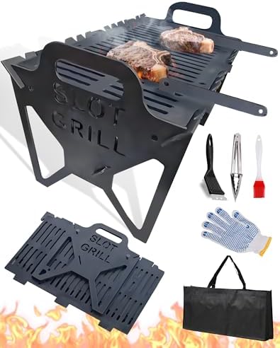 Slot Grill - Collapsible BBQ Grill for Easy Storage, Upgraded Thickened Steel, Tool-Free Setup, Lightweight & Compact, Portable Slot Grills Collapsible for Camping, Tailgating & Outdoor Cooking