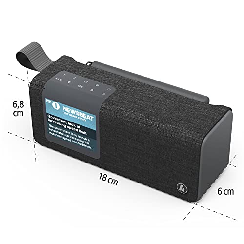 Hama Radio cyfrowe DAB z Bluetooth i akumulatorem DR200BT (przenośne Bluetooth Box, przenośne radio z DAB/DAB+/FM, Bluetooth, kolorowy wyświetlacz, akumulator do ładowania, Aux, USB-C, 8 godzin czasu odtwarzania), czarne