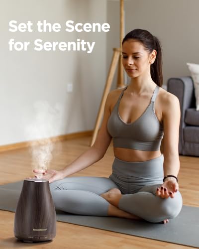 Image of InnoGear Essential Oil Diffuser, Ultrasonic Diffusers for Home Aromatherapy Humidifier for Bedroom Room 7 Colors LED 2 Mist Mode Auto Off, Brown