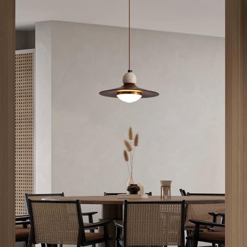 Lámpara colgante de nogal LED con cable ajustable para techo de comedor 6
