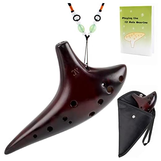 AKLOT Beginner Ocarina 12 Holes Alto C Ceramic with Carry Bag Music Book Strap