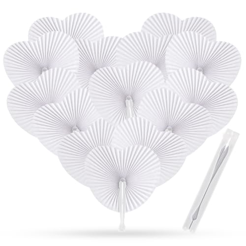 Image of ASelected 30Pcs Paper Fans, White Handheld Fan Folding Hand Fan Classic for Wall Decoration, Party Favor, Wedding, Dancing Cosplay Crafting DIY