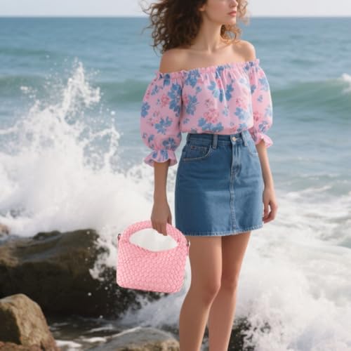 Image of Woven Crossbody Bag Small Tote Cute Purse for Women,Top Handle Handbag Pu Leather Shoulderbag with Detachable Strap