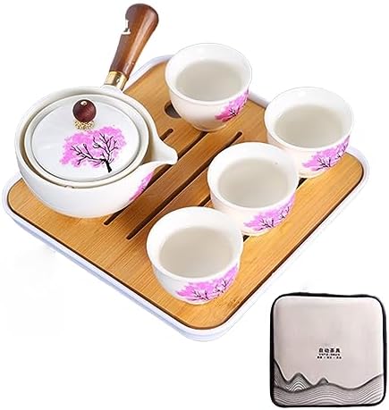 Axurhui - Tetera mágica de gato, juego de té de viaje portátil de cerámica, tetera de rotación 360 e infusor, tetera mágica de gato lindo, juego de