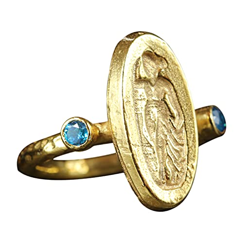 Ancient Roman Art Signet Greek Coin Ring 925 Sterling Silver 24K Yellow Gold Vermeil Handcrafted Artisan Jewelry