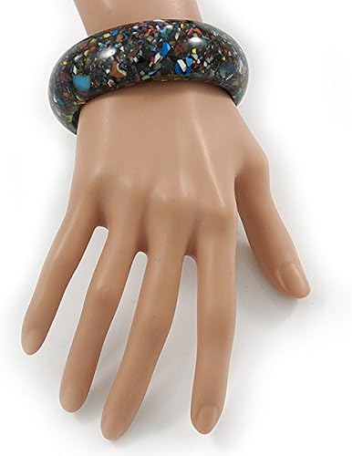 Avalaya Black Resin with Mosaic Effect Bangle Bracelet - Medium - 17cm L - Image 3