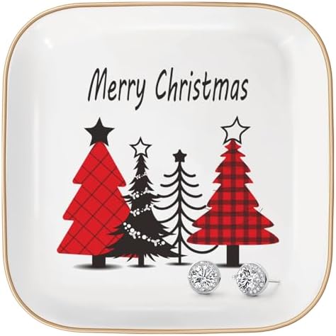 Jewelry Dish Tray Gifts for Women Sister Mom Friend Girls.Cat Ring Holder, Cute Ring Organizer for Birthdays Christmas (Christmas Tree)