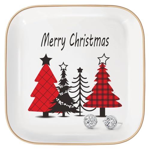 KONROOWEI Jewelry Dish Tray Gifts for Women Sister Mom Friend Girls.Cat Ring Holder, Cute Ring Organizer for Birthdays Christmas (Christmas Tree)
