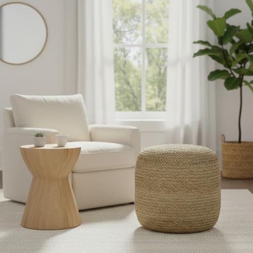 The Knitted Co. 100% Natural Jute Pouf Handmade Braided Ottoman