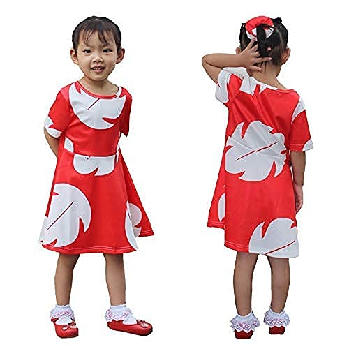 Tbrand Hawaiian Princess Dress Costume For Girls Red Lilo Leaf Dress Kid Summer Party Wear (3-4T) #TOP7