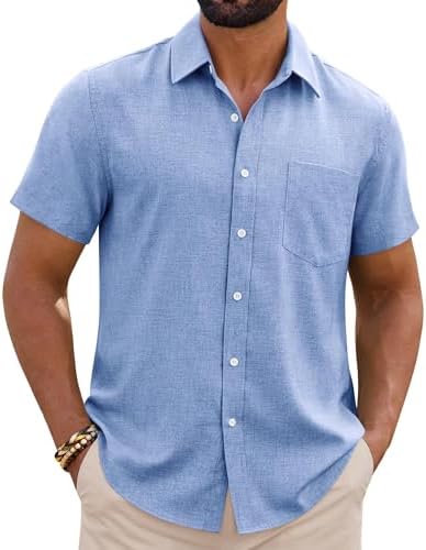 siliteelon Leinenhemd Herren Kurzarm Regular Fit Sommerhemd Freizeithemden Leicht Luftig Outdoor Strand Leinen Shirt