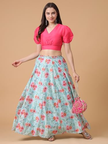 Image of Frolic Rolic Premium Silk V-Neck Blouse Readymade Saree Blouse - Designer Puff Sleeve Blouse for Wedding