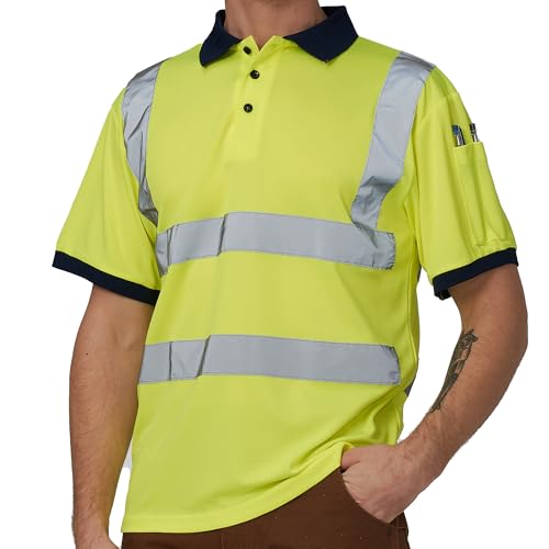 Image of AYKRM Yellow Hi Vis Viz Visibility Safety Work Polo Shirt hi vis Polo Shirt (XS-8XL)
