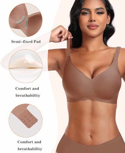Image of DOCUMO Wireless Bras for Women No Underwire Seamless Push Up Bras with Support and Lift, V Neck Bralette with Bra Extender