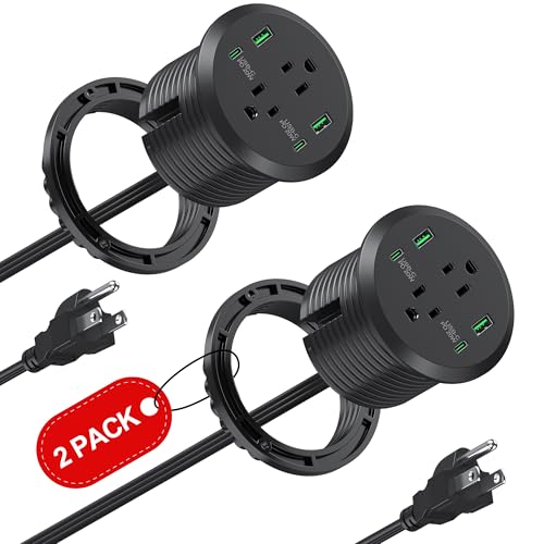 Desktop Power Grommet, 3-inch Hole, 40W Fast Charging Station, 2 PD 20W USB C Ports, 2 AC Outlets, 4 USB Ports, Flush Mount, 2 Pack