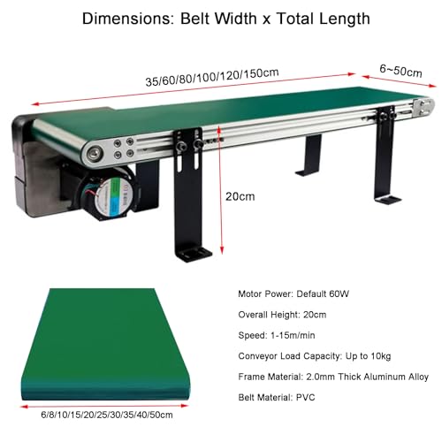 Mini nastro trasportatore elettrico per desktop, linea di montaggio in lega di alluminio a velocità regolabile, cinghia per imballaggio in PVC (30 x 150 cm) - ideale per fabbriche e postazioni di
