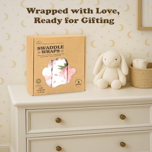Image of Swaddle Blankets for Baby Girl, 3-6 Months Old Large Size, 3 Sets of Infant Adjustable Swaddles Wrap Sack, 0.5 TOG Breathable Cotton, Pink