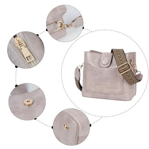 Image of Women Vintage Crossbody Shoulder Bag Pu Leather Bucket Hobo Bag Multipockets Handbag Purse with Guitar Strap