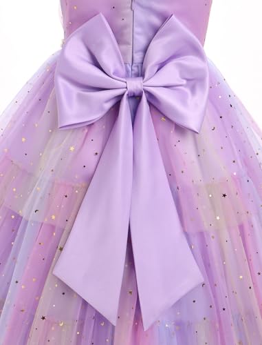 Girls Formal Dress Sleeveless V-Neck Sparkle Bowknot Pearls Tiered Tulle Tutu Dress Party Wedding Flower Girl Dress Purple 7-8Y — view 6