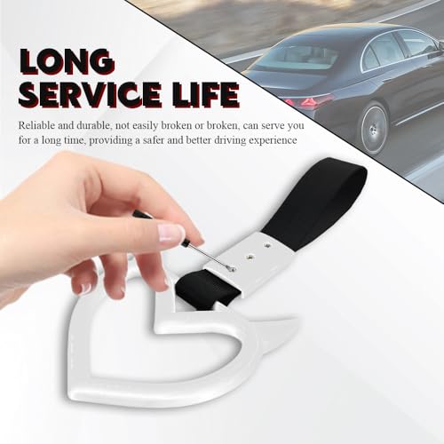 Image of 2PCS Heart shaped Car Handle Straps, Heart Car Accessories, Ring Hearts Shaped Cars Hand Strap Drift Charm, Universal Handle Keychains Accessory Suitable for Cars Bus (White+black)