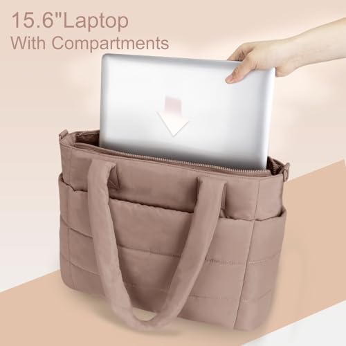 Image of Puffer Tote Bag for Women Quilted Nurse Bag Lightweight Work Bag for Teacher Travel Handbag with Multiple Pockets