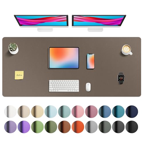 Image of Aothia Faux Leather Desk Mat - Large Mouse Pad, Non-Slip PU Leather Blotter, Waterproof Writing Surface for Office and Home (Coffee 55 inch x 24 inch)
