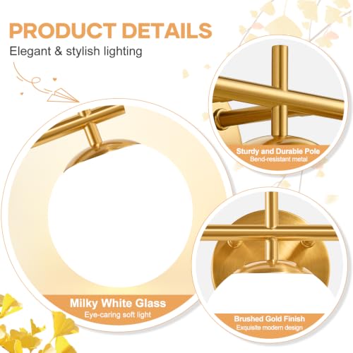 Image of 3-Light Bathroom Light Fixtures, Brushed Gold Vanity Lights for Bathroom with Milky White Glass Globe Shade, 19.3 inch Bathroom Lighting Fixtures Over Mirror, Wall Sconce for Bedroom(Bulb Not Included