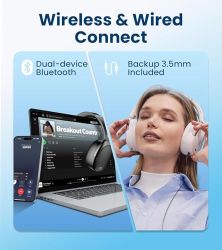 Image of Edifier WH950NB Gen 2 Wireless Hybrid Active Noise Cancelling Headphones, Hi-Res Audio with LDAC 8-Level ANC, Spatial Sound 80H Playtime Bluetooth 5.4 Foldable 3.5mm AUX, Travel Case - Ivory