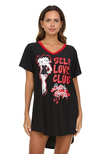 Womens Nightgown - Comfy Betty Boop Short Sleeve Lounge Sleep Dress Shirts for Women (Sizes: S-3X Plus)