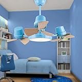 Ceiling Fan with Light LED Lamp Ceiling Fan with LED Lighting, Children's Cartoon Wood Windmill LED Ceiling Fan, Can Rotate 360°, with Remote Control