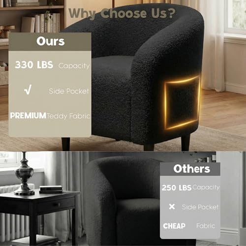 Sillón Barrel Plegable Tela Peluche Negro miniatura 7