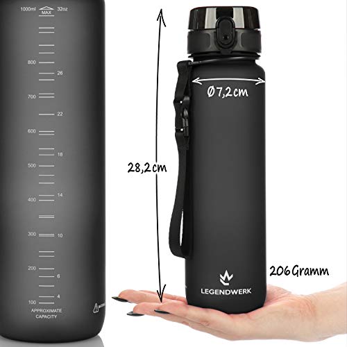 Legendwerk® 1L "LegendBottle" + Fruitzeef - BPA-vrij gemaakt van Tritan, Waterfles voor Sport, Fitness, Fietsen, Universiteit, Wandelen, Joggen, Kamperen - Licht, Duurzaam (zwart) - Image 6