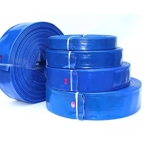 Manguera de retrolavado de PVC resistente, descarga plana, resistente a la intemperie y a las explosiones para transferencia de agua y drenaje con conector y abrazadera (20 m, 2.5 pulgadas)