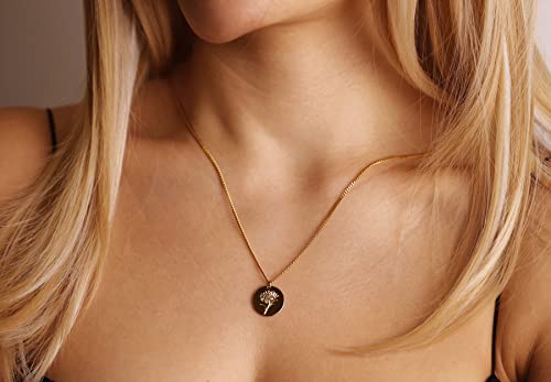 Ladygd Birth Flower Necklace 18K Gold Plated Birth Month Flower Necklaces Disc Cuban Birthday Jewelry Gifts For Women Girls 12 Month 19.5" Marigold #TOP1