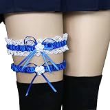 LABJULY Bridal Wedding Garters for Bride with Lace Bow Royal Blue Garters for Bride Women's Elastic