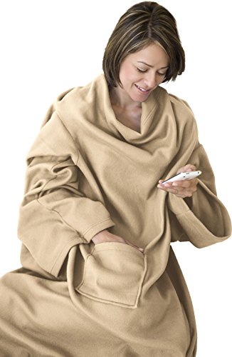 KC Caps Super Soft Fleece Blanket with Sleeves and Pocket, Super Cozy Microplush Wearable Throw for Women and Men Adult Comfy Throw Robe, 53
