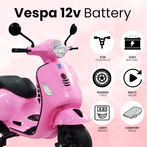 Image of Vespa 12v Battery Operated Rechargeable Ride On Scooter for Girls and Boys || 1 to 6 Years Kids Scooty, Pink