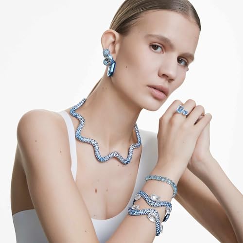 Swarovski Anello Aperto Millenia, Taglio Ottagonale, Blu, Placcato Rodio - 6