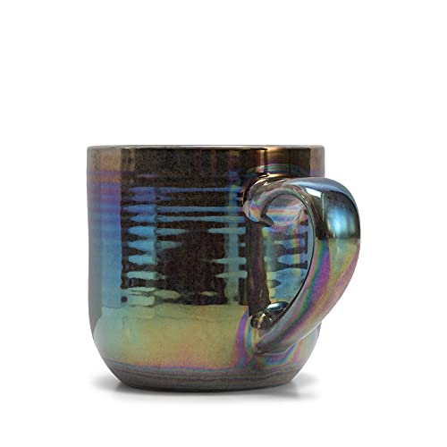 Elanze Designs Black Glossy Iridescent Rainbow Reactive Glaze 17 Ounce Stoneware Coffee Cup Mugs Set Of 4 #TOP2