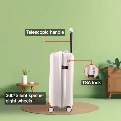 Image of Nasher Miles The Line Hard-Sided Polypropylene Cabin Luggage 20 inch | 55cm | 8 Wheels Small Trolley Bag for Travel | Suitcase (White)
