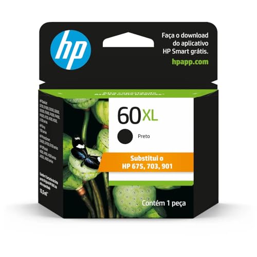 Cartucho HP 60XL preto Original (CC641WB) Para Impressora Deskjet F4224, 4480, F4580, D1660, D110a, C4780, D410a