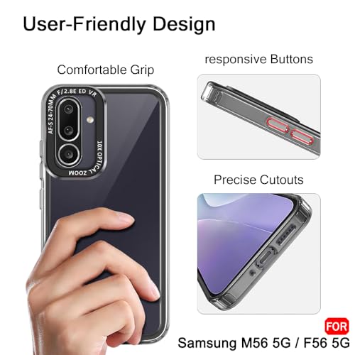 Image of TheGiftKart Hybrid Shockproof Back Cover Case for Samsung Galaxy M56 5G / F56 5G | Stylish Camera Border | Electroplated Buttons | Crystal Clear Hard Back Cover Case (TPU & PC, Smoked Bumper)