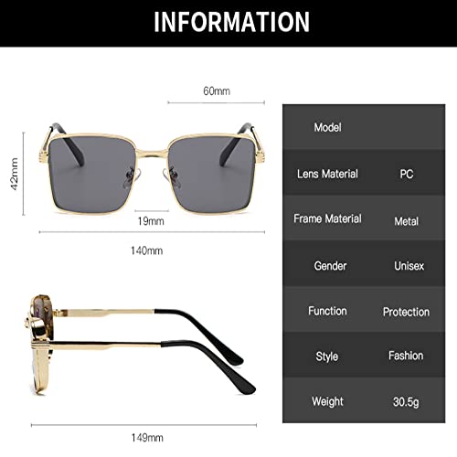 HMRGLMIE-Steampunk Sunglasses Men Women Retro Rectangle Punk Metal Frame Sun Glasses UV4003
