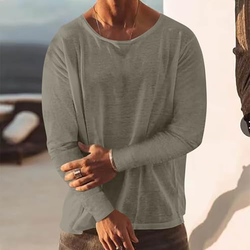 Long Sleeve Crew Neck T Shirts for Men Solid Color Casual Undershirt Lightweight Quick Dry Work Tee Shirt Pullover 20252