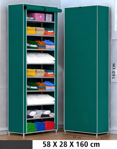 Image of YouCopia Collapsible Wardrobe 9 Shelves Storage Clothes Storage Rack Quick Wardrobe /Cabinet /Multipurpose Storage Rack, Foldable, Collapsible Fabric Organizer Plastic (Firozi, 9-Layer)