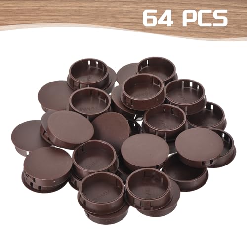 Image of MECCANIXITY 64PCS 38mm(1 1 /2 inch) Brown Plastic Hole Plugs, Flush Type Panel Hole Plugs Insert End Caps for Locking Hole Tubes Furniture Cabinet