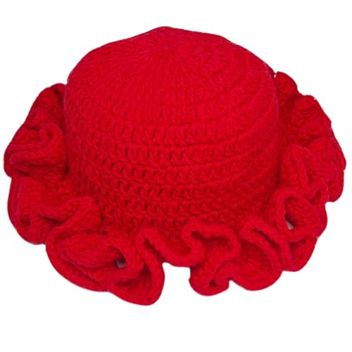 Hshsclth Crochet Hat Knitted Bucket Hats Solid Color Fashion Ruffled Brim Floopy Bucket Hat for...