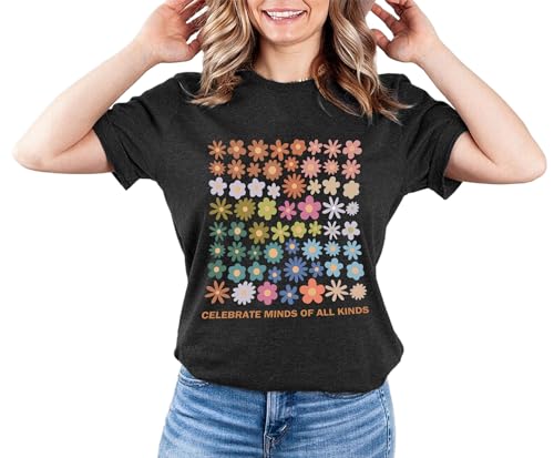 Autism Awareness Shirt Women Celebrate Minds of All Kinds Shirts Flowers T Shirt Inspirational Neurodiversity Tops 5